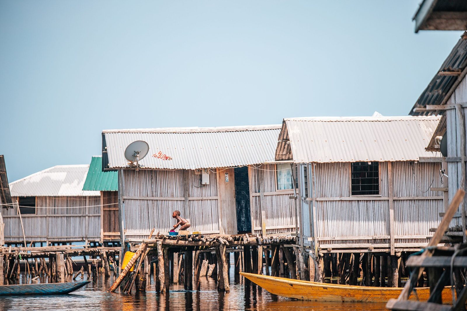 Houses built on stilts over the lake at Nzulezu